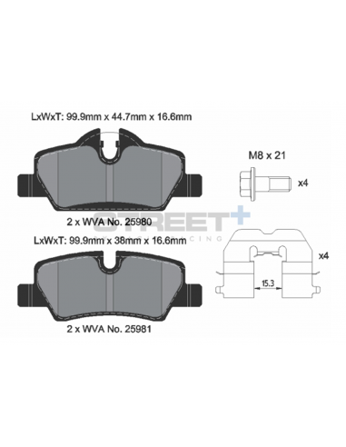 Pastillas Pagid Street+ Mini Cooper/One F55/F56/F57 traseras