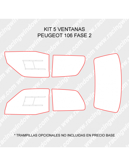 Cristales policarbonato Peugeot 106 3 puertas Fase 2 Cristales policarbonato Peugeot 106 3 puertas Fase 2
