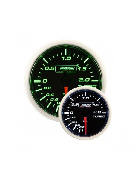 Manómetro Prosport 52mm Presión turbo mecánico Blanco/Verde Manómetro Prosport 52mm Presión turbo mecánico Blanco/Verde