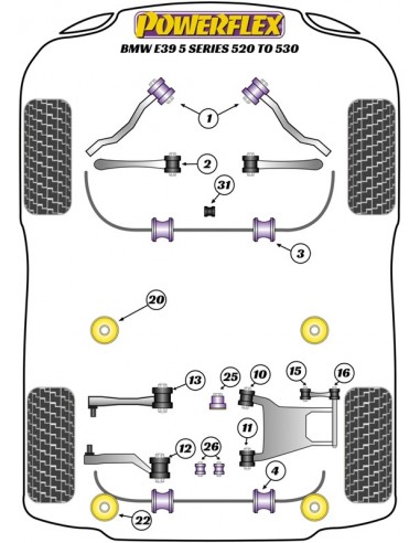 Silentblock trasero brazo inf tras Powerflex BMW Serie 7 E38 Black series