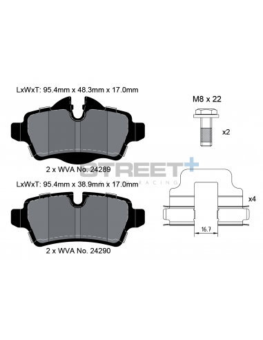 Pastillas Pagid Street+ Mini Cooper/One R50/R52/R53 JCW traseras (Pinza TRW)