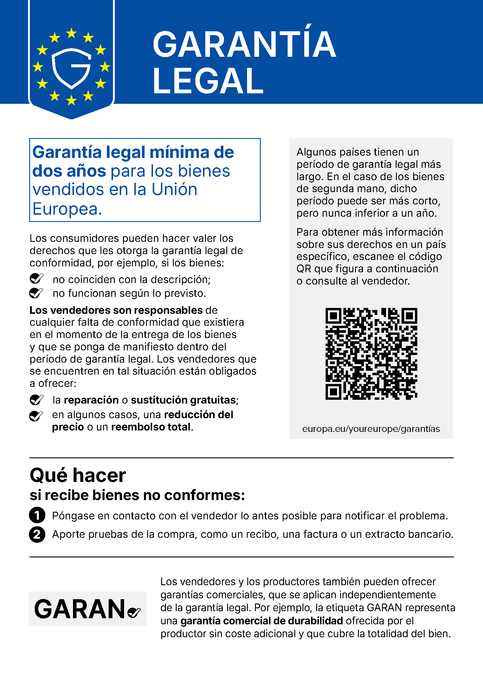Aviso oficial de garantía legal de la Unión Europea: garantía mínima de dos años, reparación o sustitución gratuitas y, en determinados casos, reducción del precio o reembolso. Consulta el documento completo mediante este enlace.